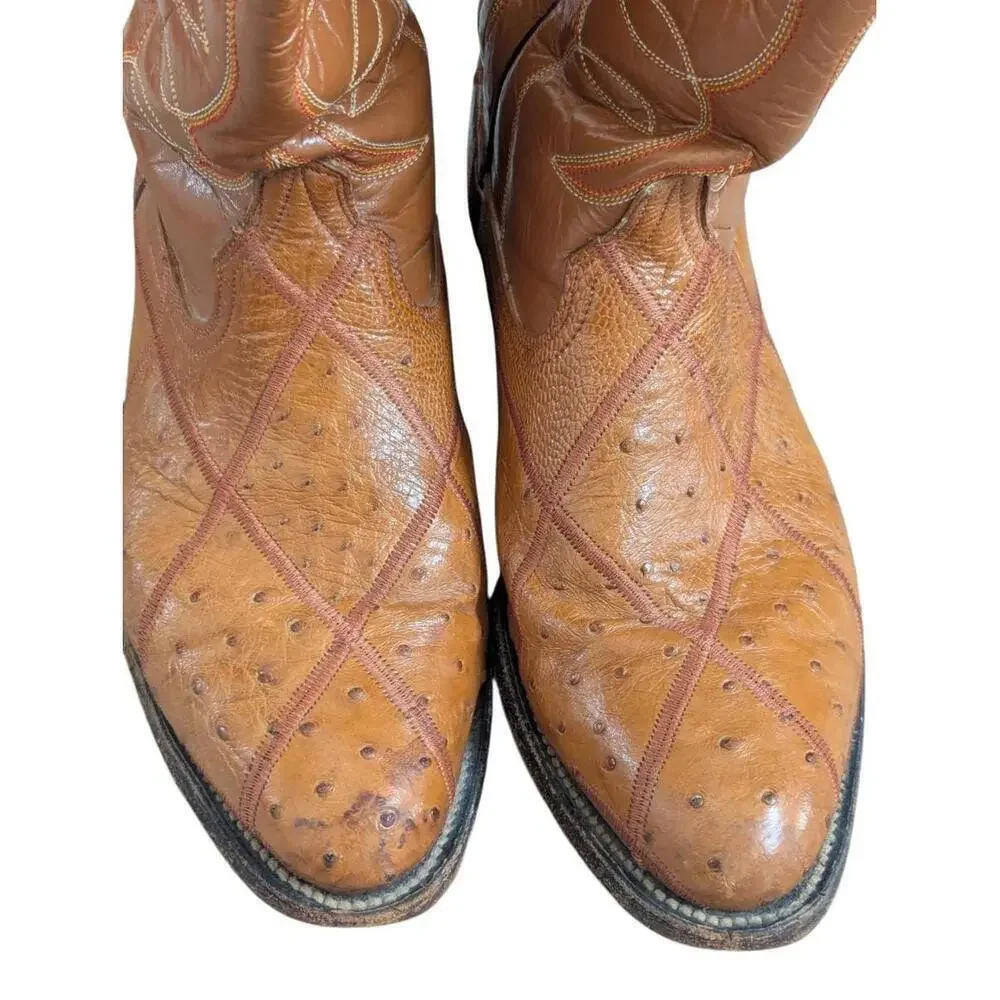 Guerrero Brown Cowboy Boots US 10.5 Made In Mexico Ostrich Lizard Leather